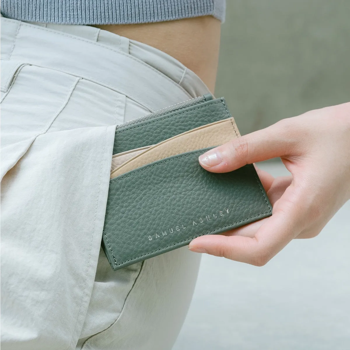 Amber Top Zip Leather Card Holder