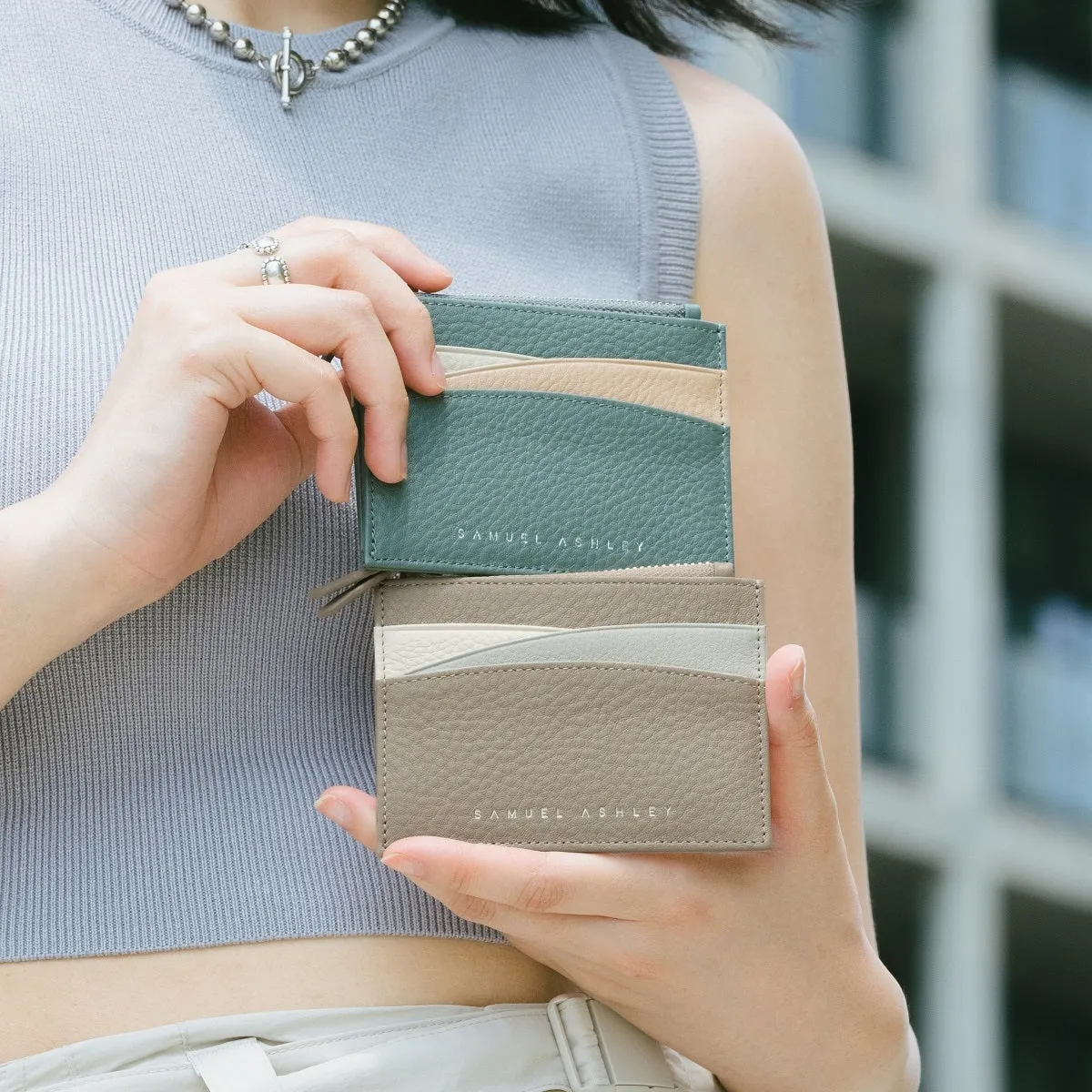 Amber Top Zip Leather Card Holder