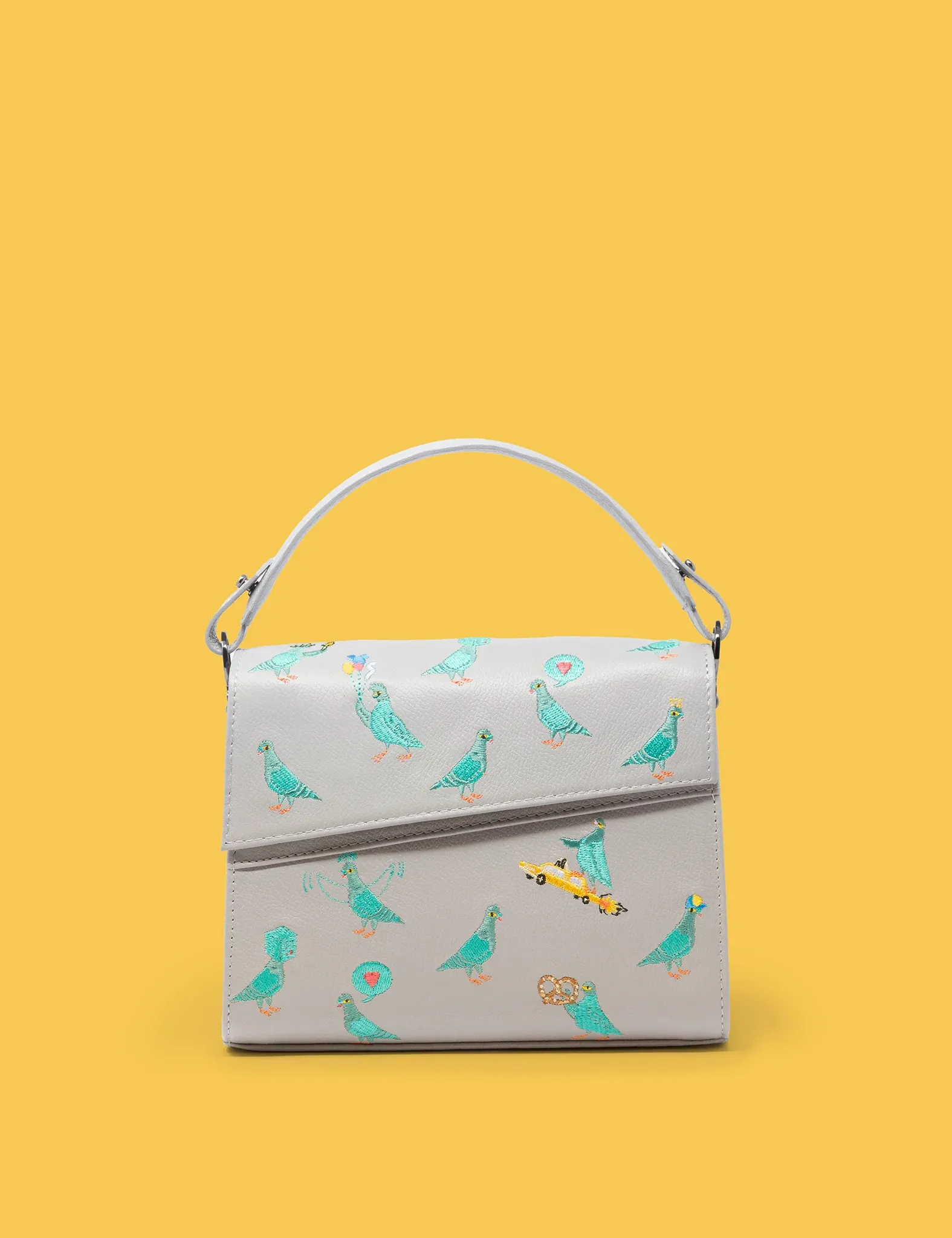 Anastasio Mini Crossbody Handbag Moonwalk Gray Leather - Pigeonista Embroidery