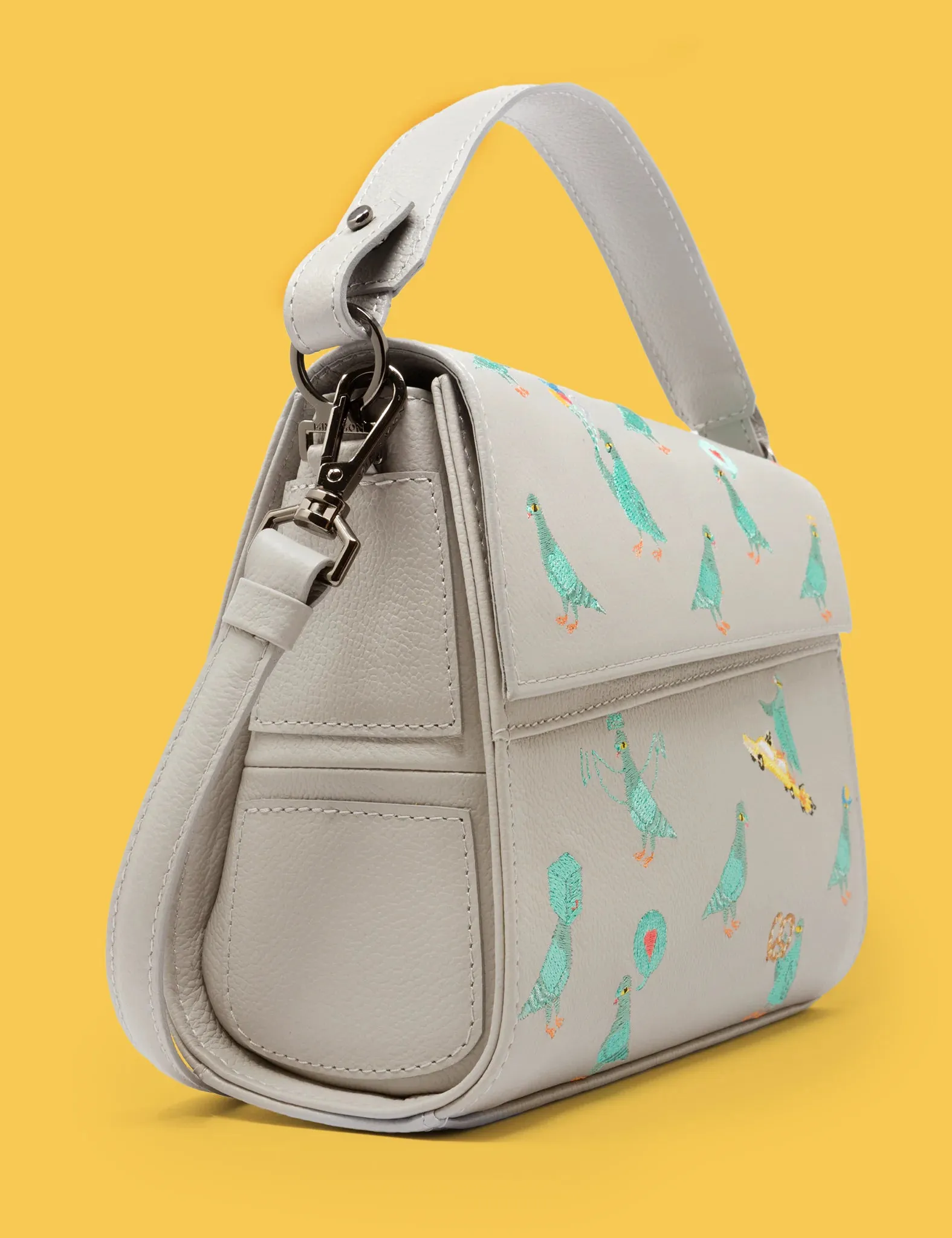 Anastasio Mini Crossbody Handbag Moonwalk Gray Leather - Pigeonista Embroidery