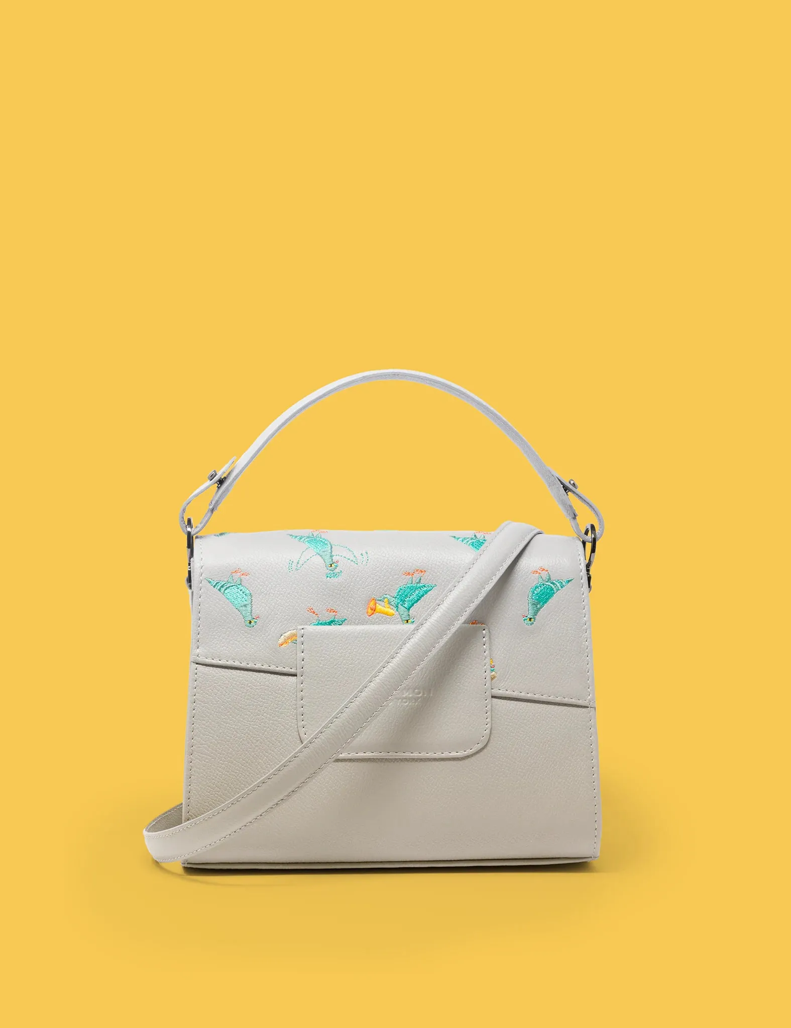 Anastasio Mini Crossbody Handbag Moonwalk Gray Leather - Pigeonista Embroidery