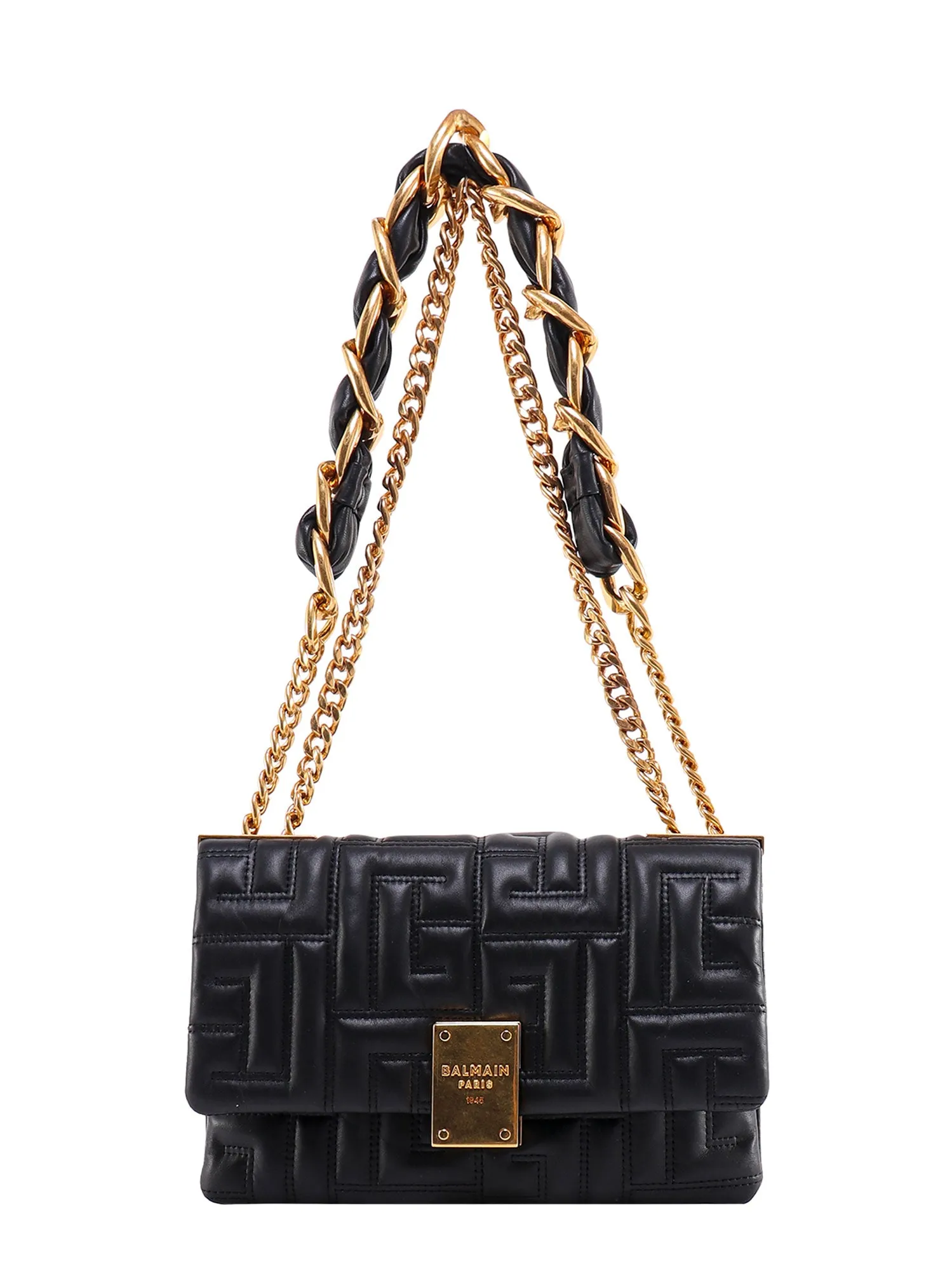 Balmain Logo Plaque Quilted Crossbody Bag