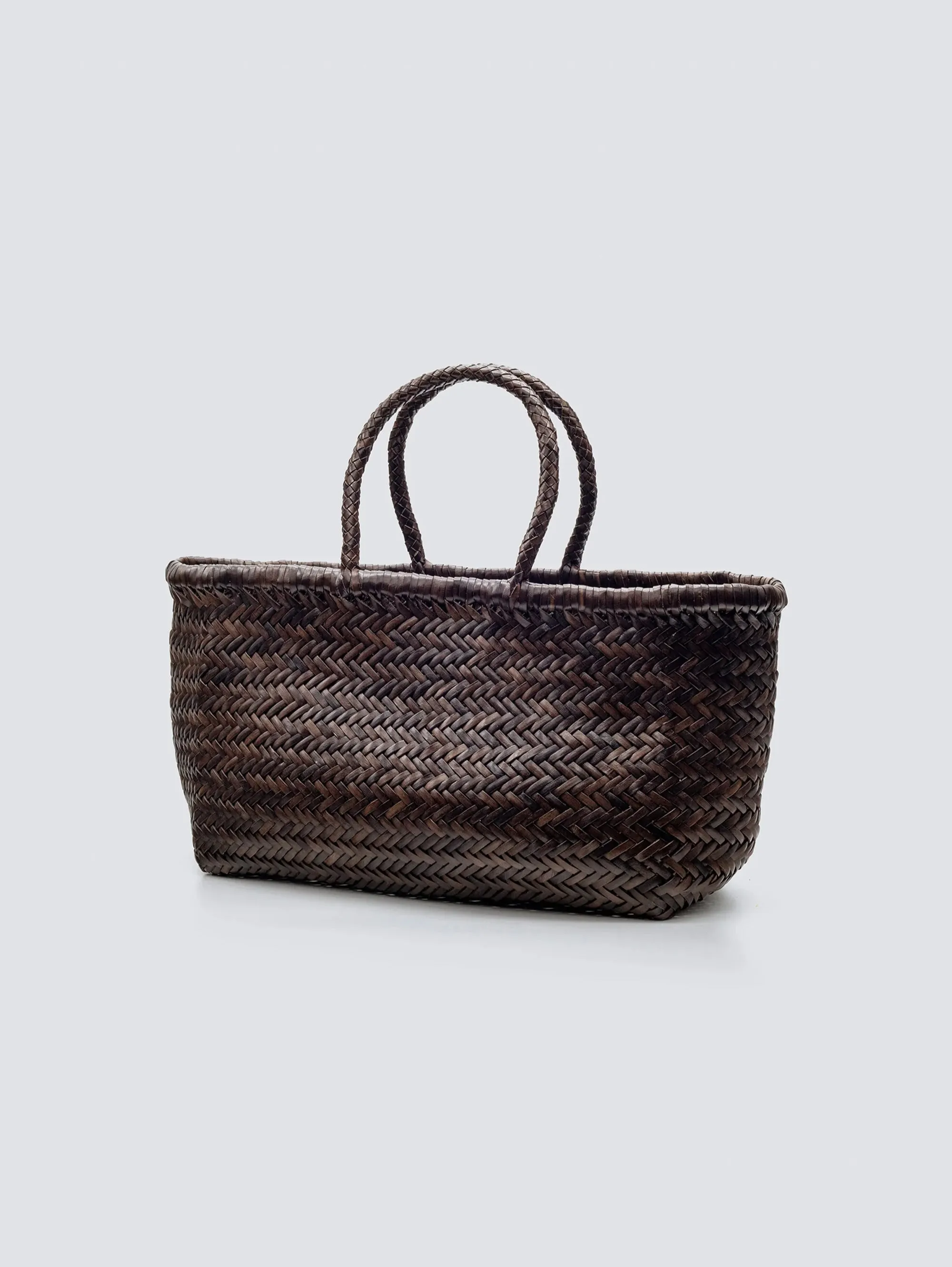 Bamboo Triple Jump Big Brown Diagonally Woven Basket Bag