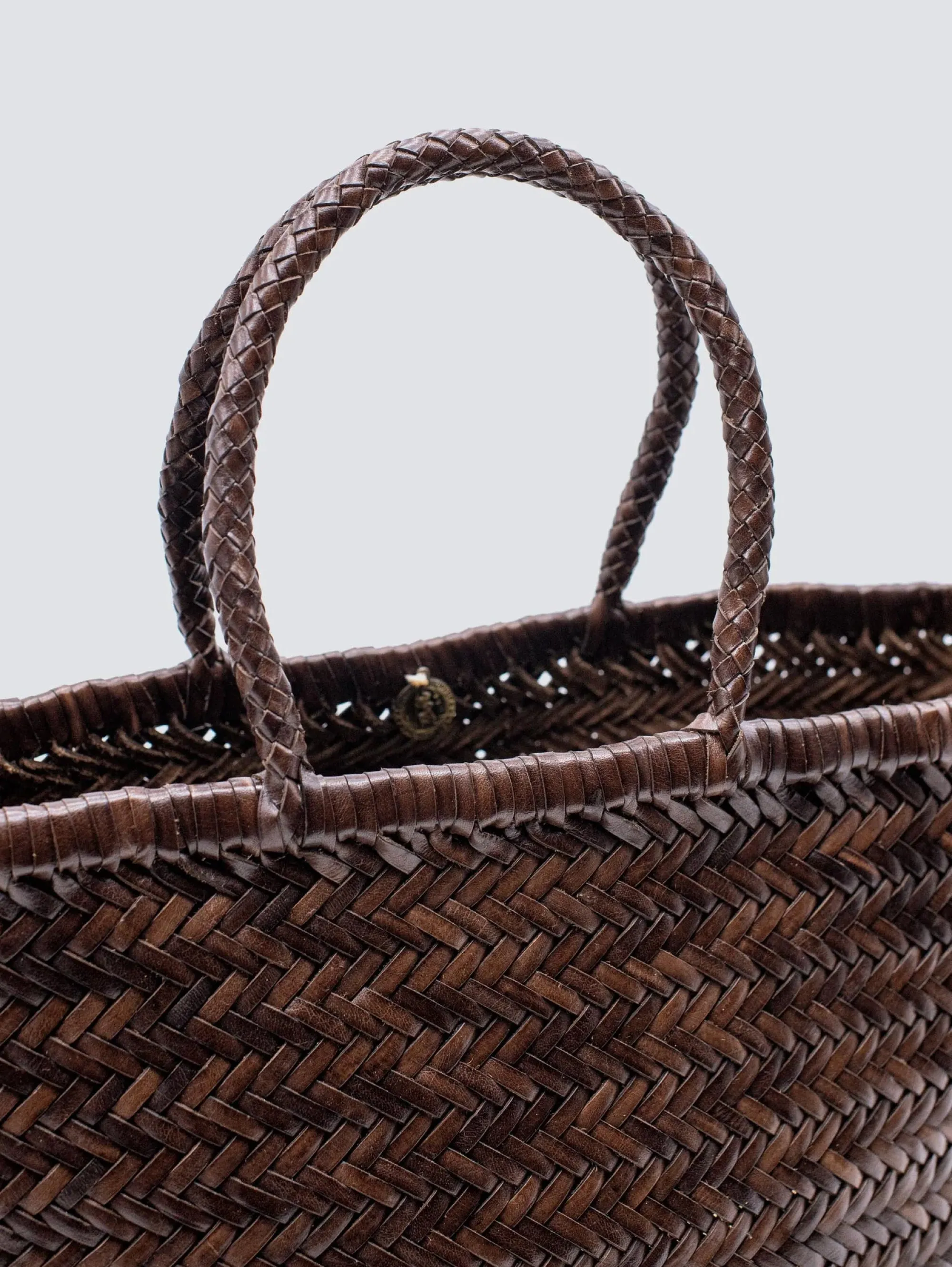 Bamboo Triple Jump Big Brown Diagonally Woven Basket Bag