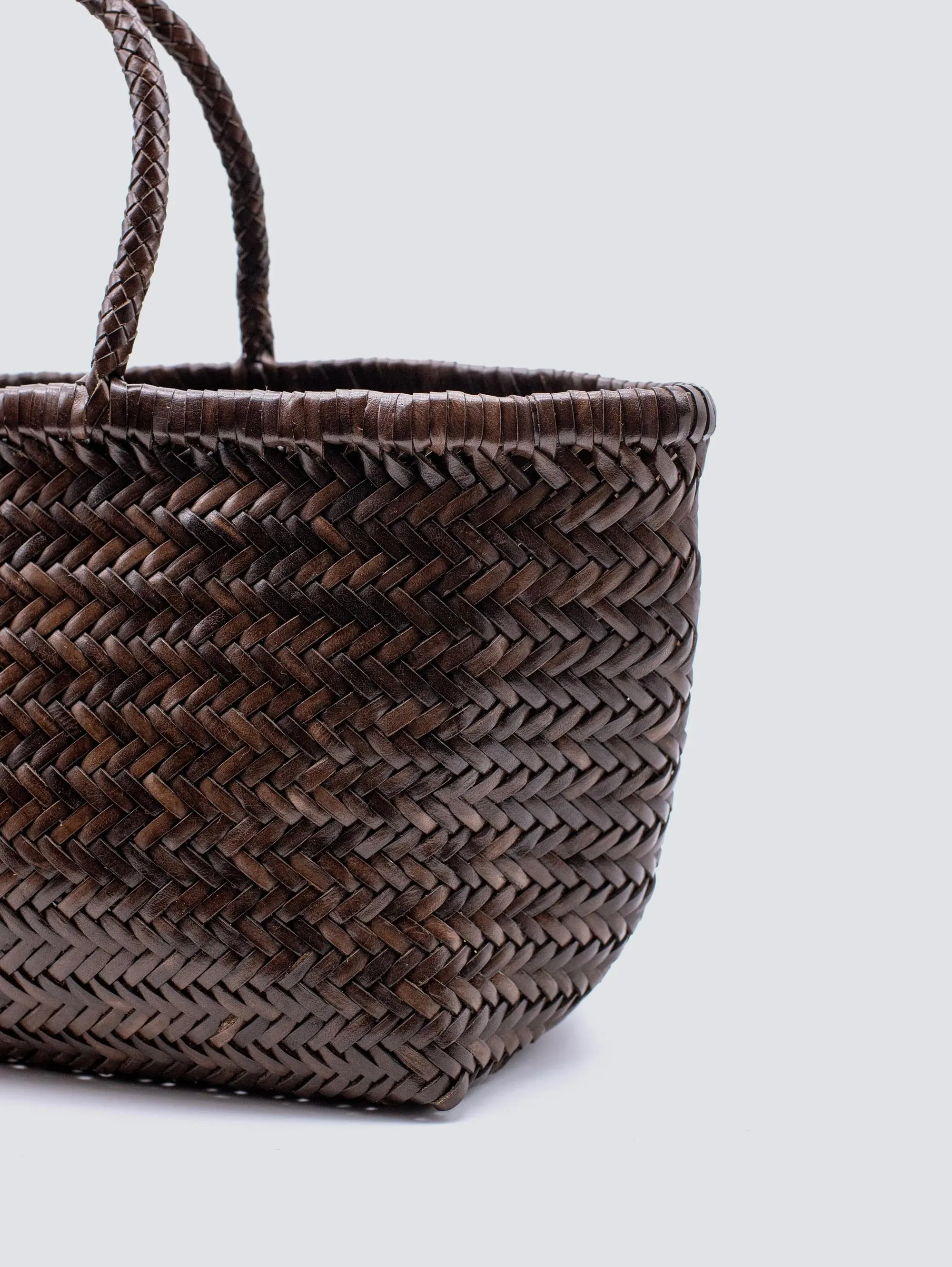 Bamboo Triple Jump Big Brown Diagonally Woven Basket Bag
