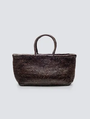 Bamboo Triple Jump Big Brown Diagonally Woven Basket Bag