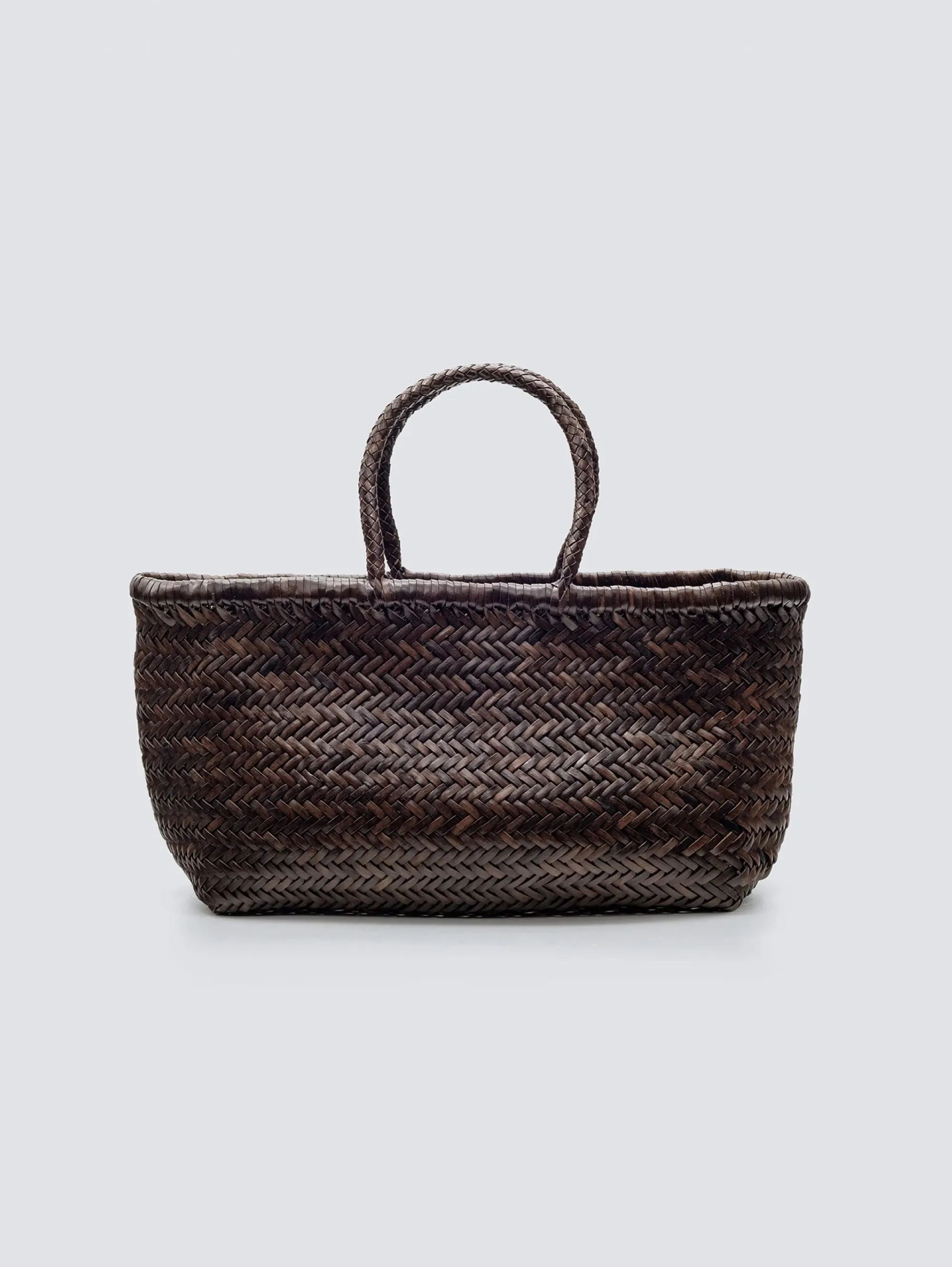 Bamboo Triple Jump Big Brown Diagonally Woven Basket Bag