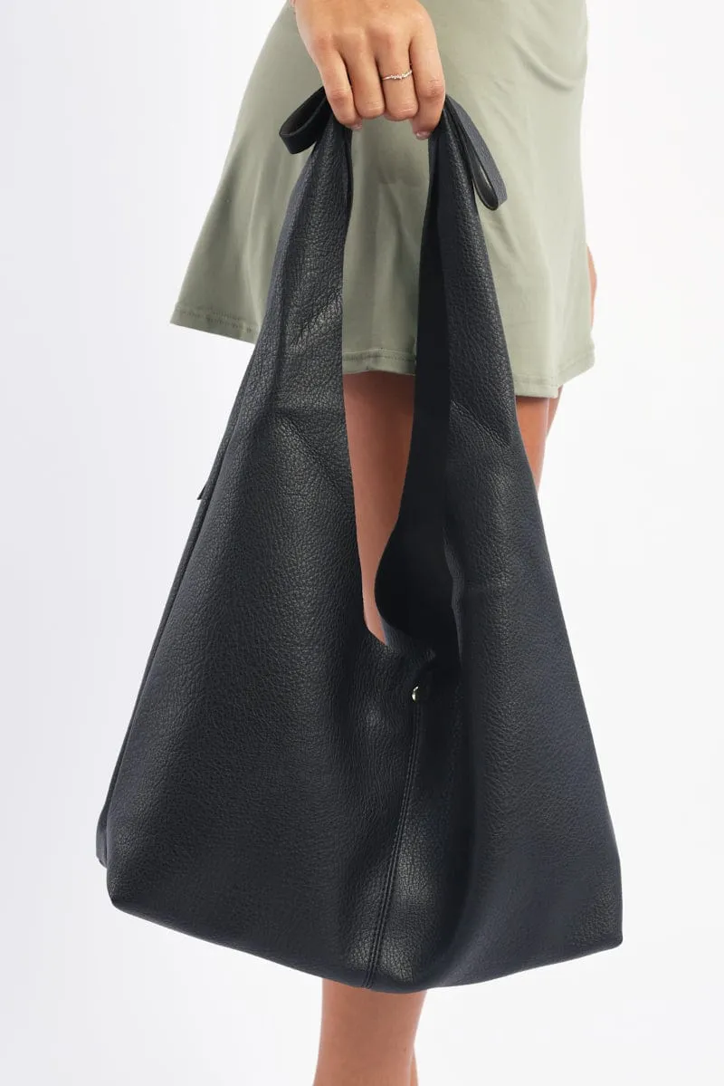 Black Slouchy Shoulder Tote Bag With Bow Detail