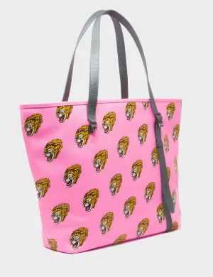 Bruno Bubblegum Pink Leather Tote Bag - Blazing Tiger Print