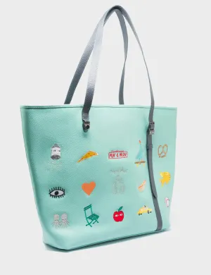 Bruno Oceanic Green Leather Tote Bag - Eye Love New York Embroidery