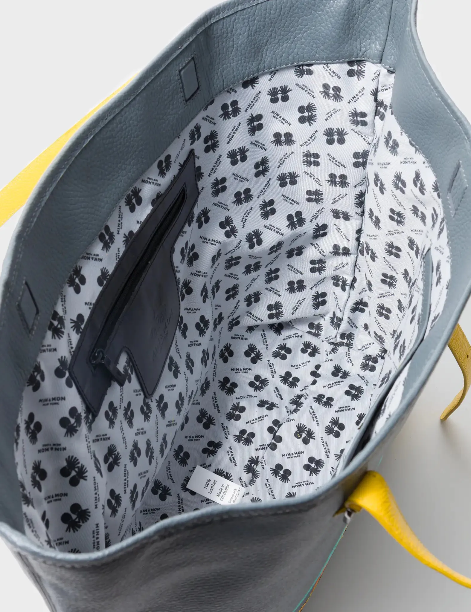 Bruno Stormy Gray Leather Tote Bag - Pigeonista Embroidery
