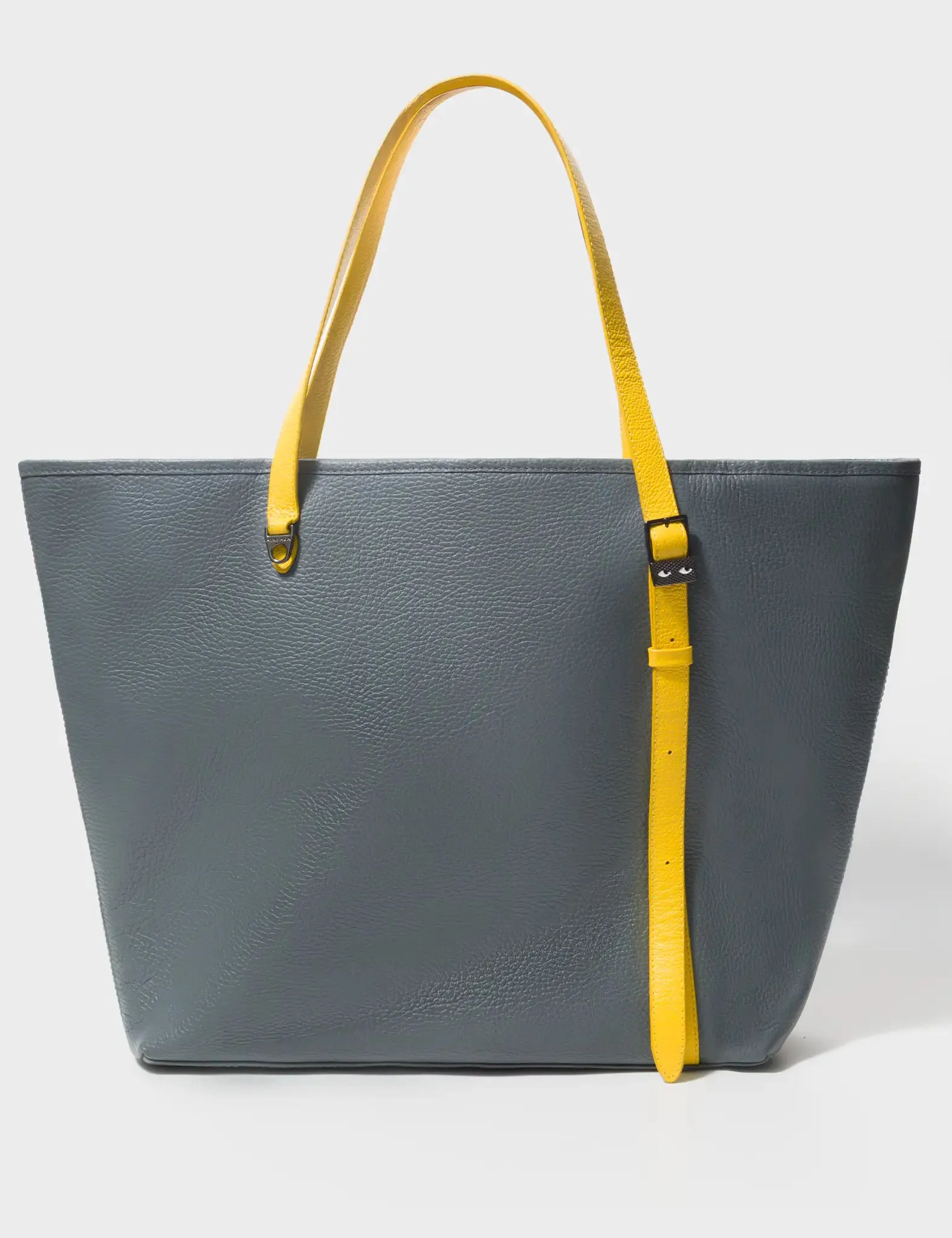 Bruno Stormy Gray Leather Tote Bag - Pigeonista Embroidery