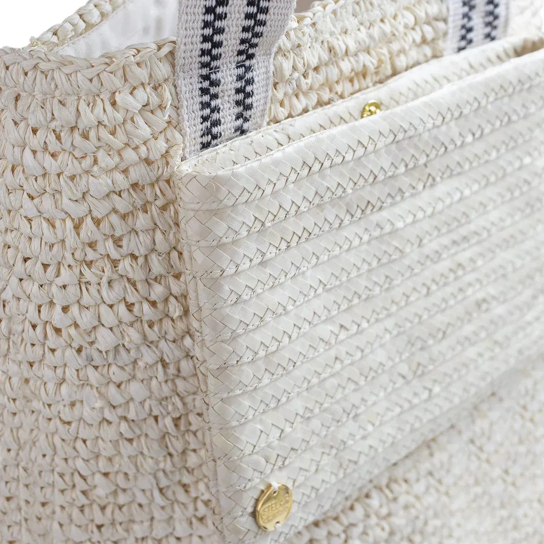 Cemagi Handwoven Raffia Tote Bag | Black & Cream