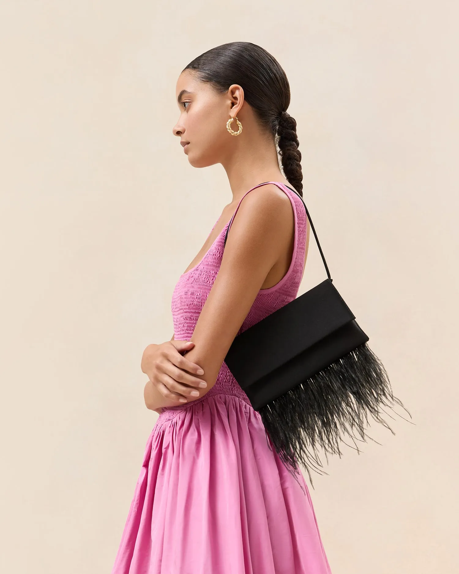 Charlee Black Satin Shoulder Bag