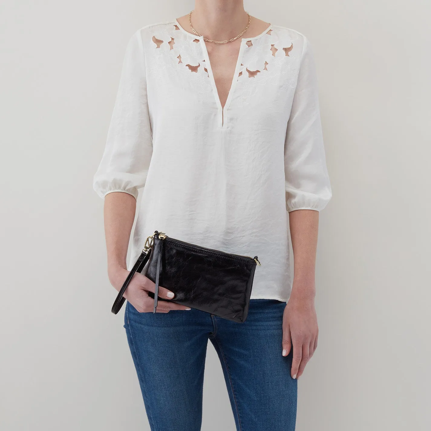 Darcy Crossbody In Polished Leather - Light Grey