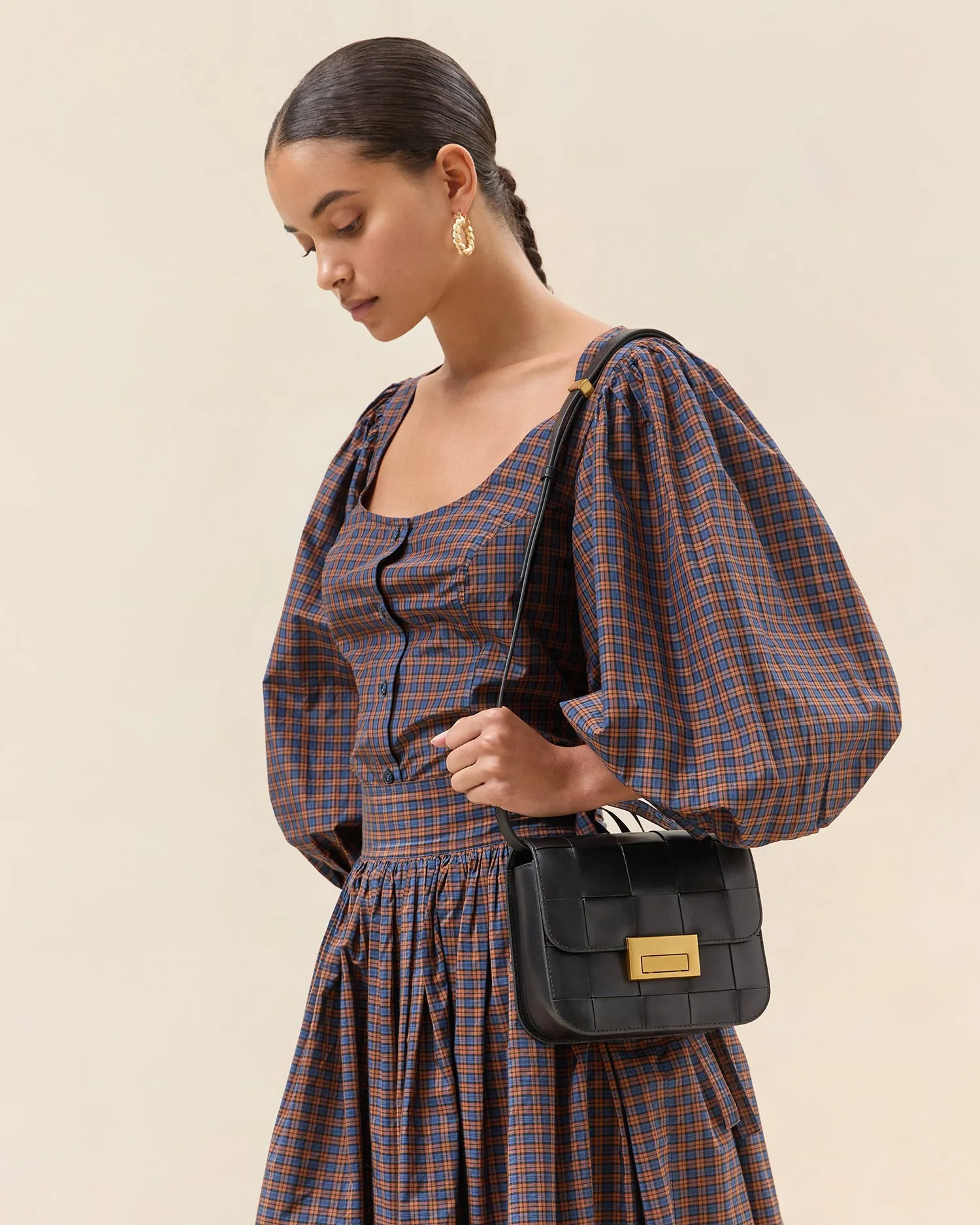 Desi Black Woven Leather Crossbody