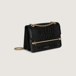 East/West Mini - Croc-Embossed Leather Black