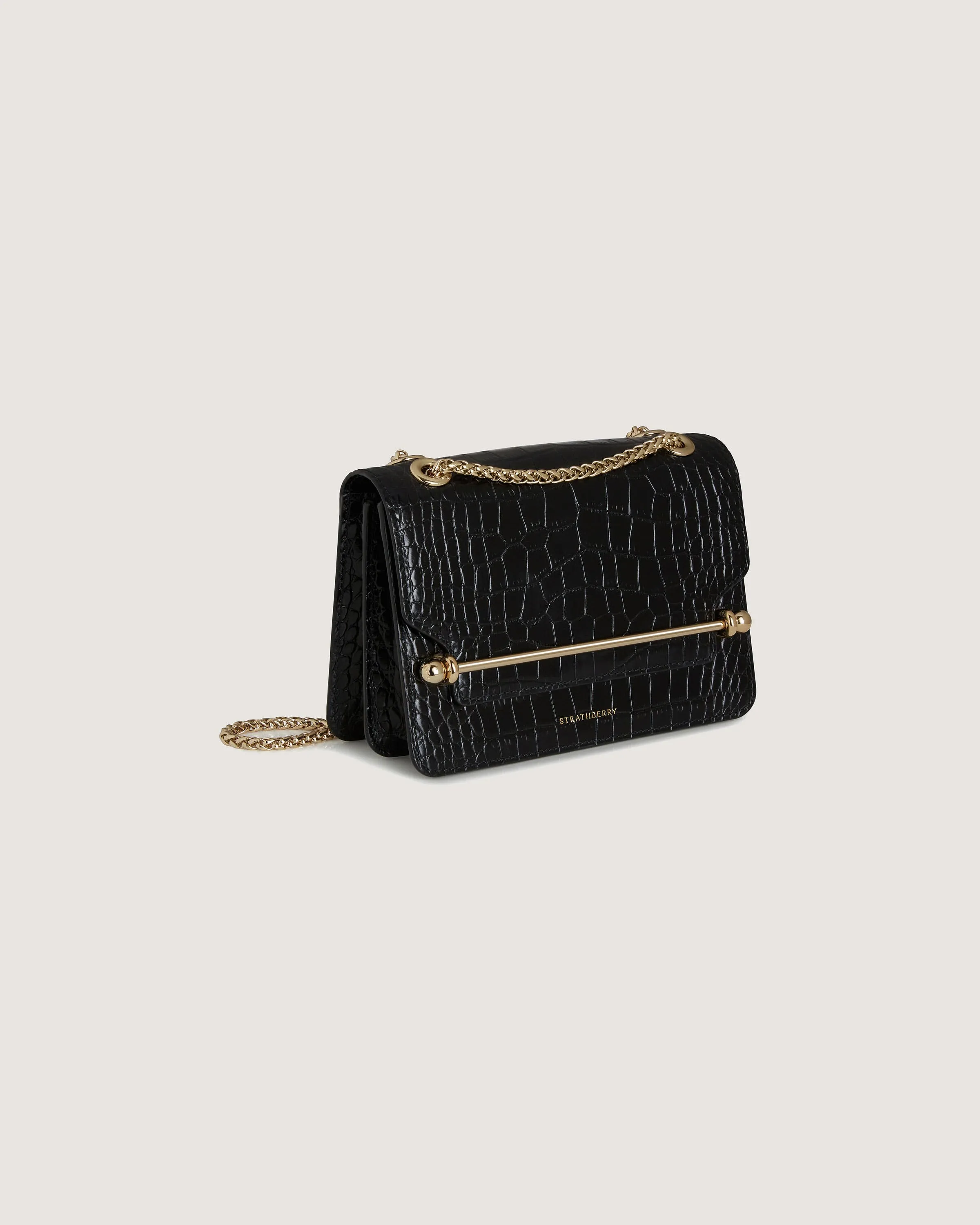 East/West Mini - Croc-Embossed Leather Black