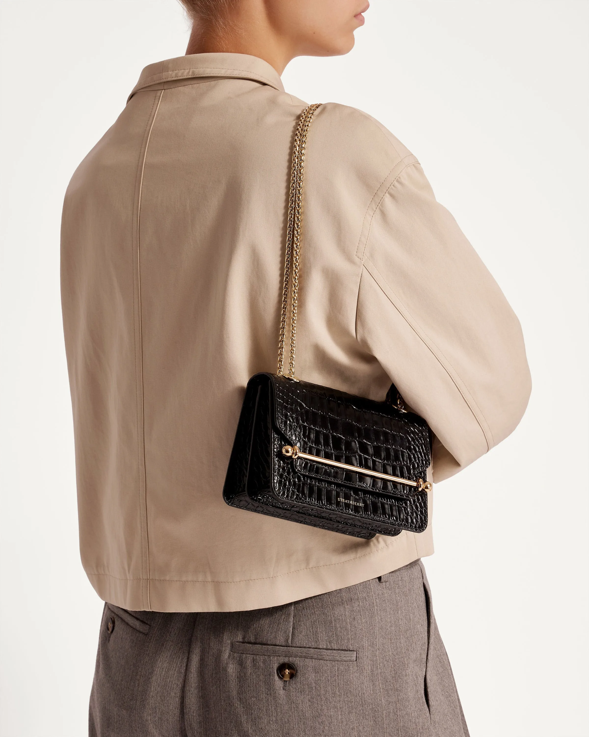 East/West Mini - Croc-Embossed Leather Black