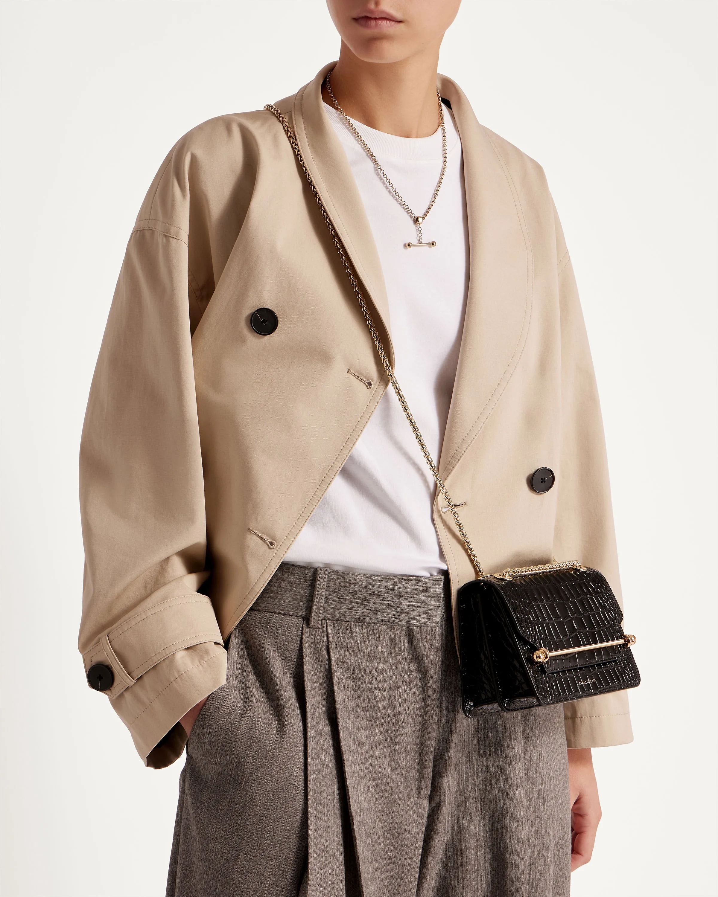 East/West Mini - Croc-Embossed Leather Black