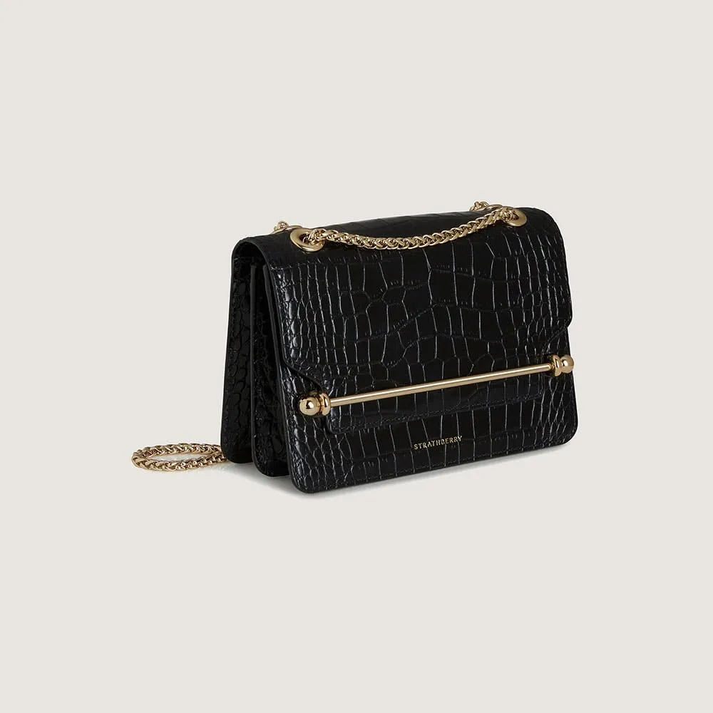 East/West Mini - Croc-Embossed Leather Black