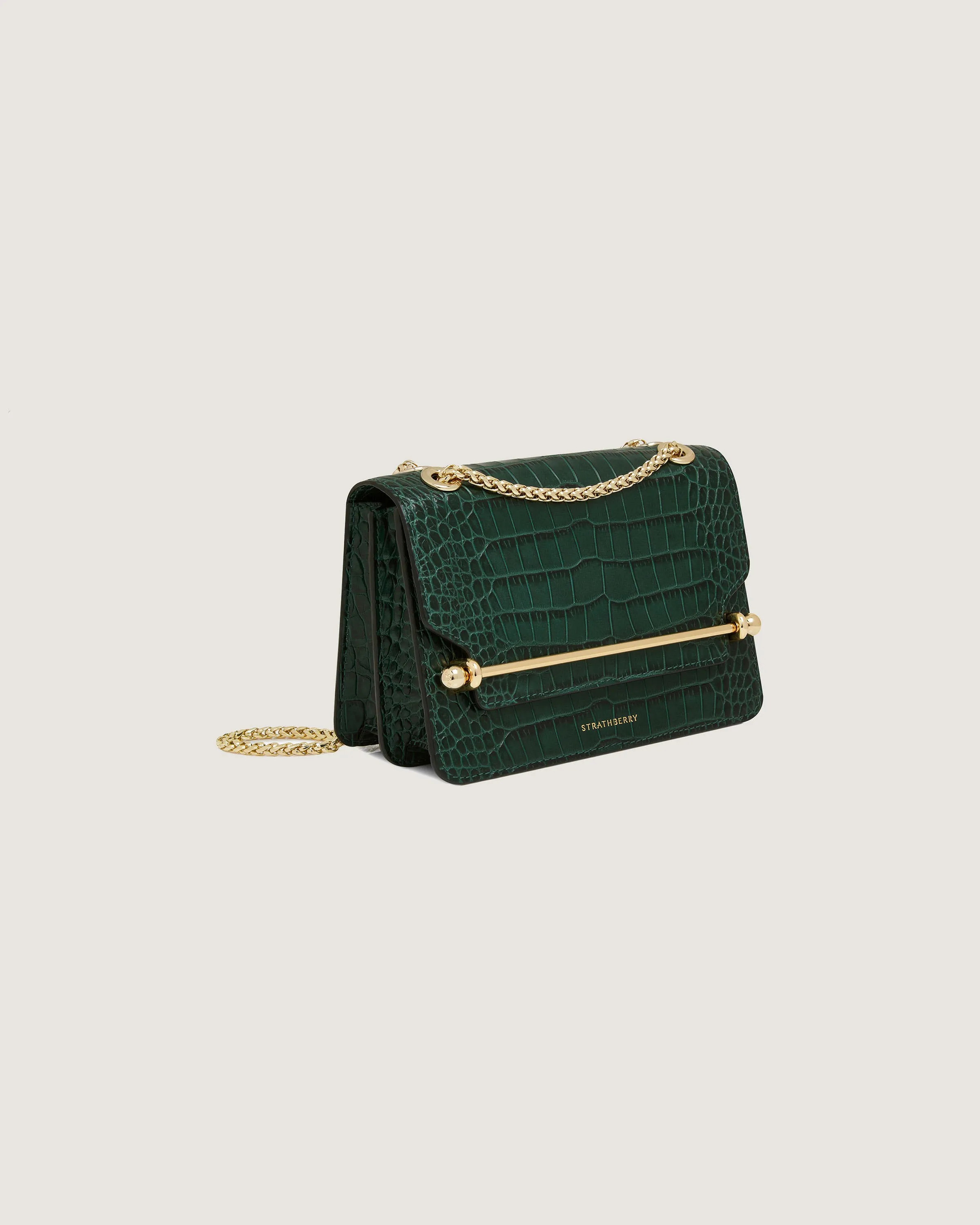 East/West Mini - Croc-Embossed Leather Bottle Green