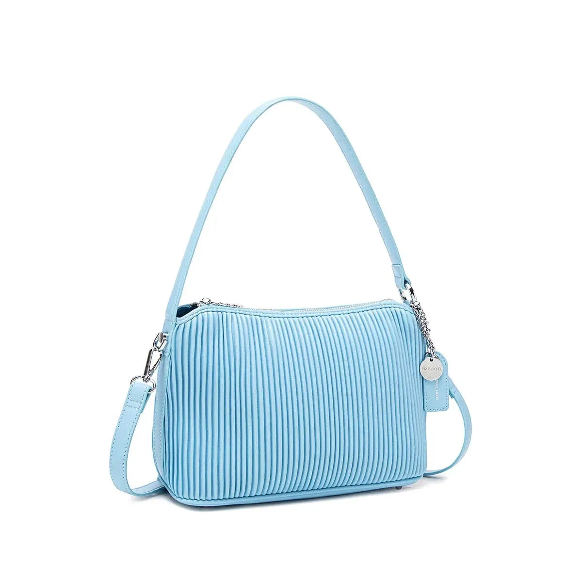Ella Vegan Leather Crossbody Bag | Light Blue Pleated