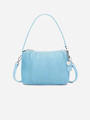 Ella Vegan Leather Crossbody Bag | Light Blue Pleated