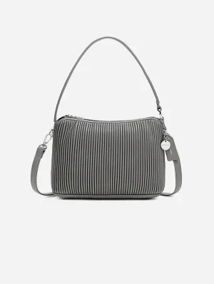 Ella Vegan Leather Shoulder Bag Large | Grey Pleated