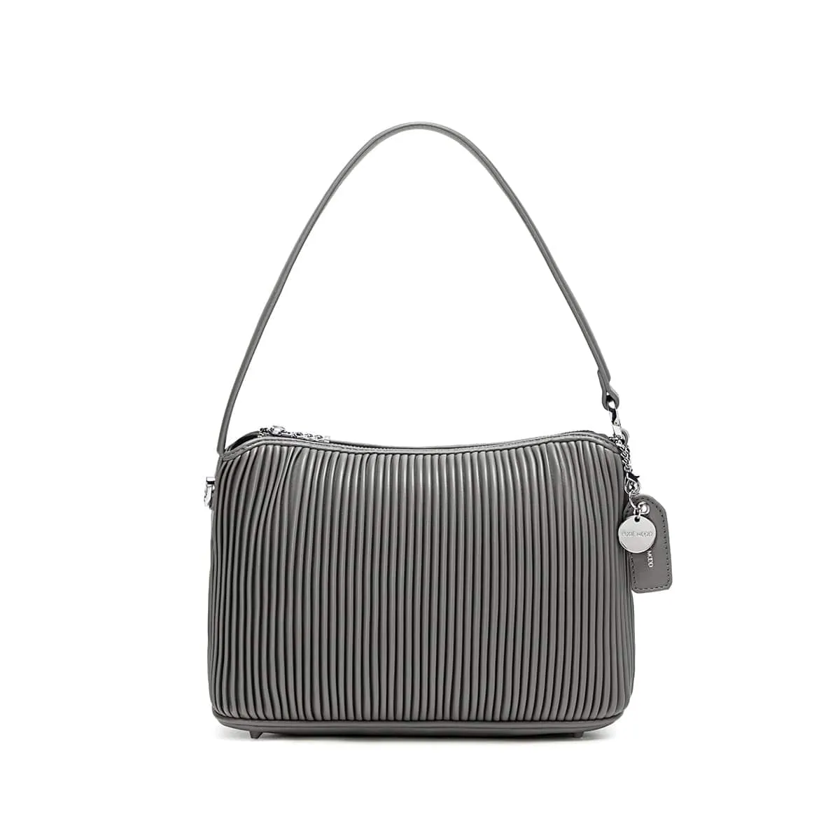 Ella Vegan Leather Shoulder Bag Large | Grey Pleated
