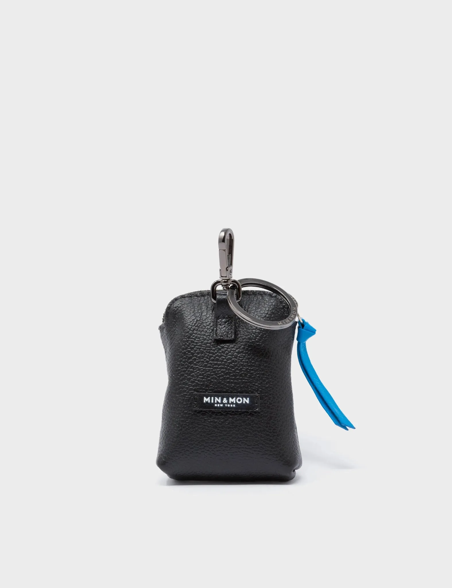 Florence Pouch Charm - Black and Ibiza Blue Leather Keychain Eye Love New York Embroidery