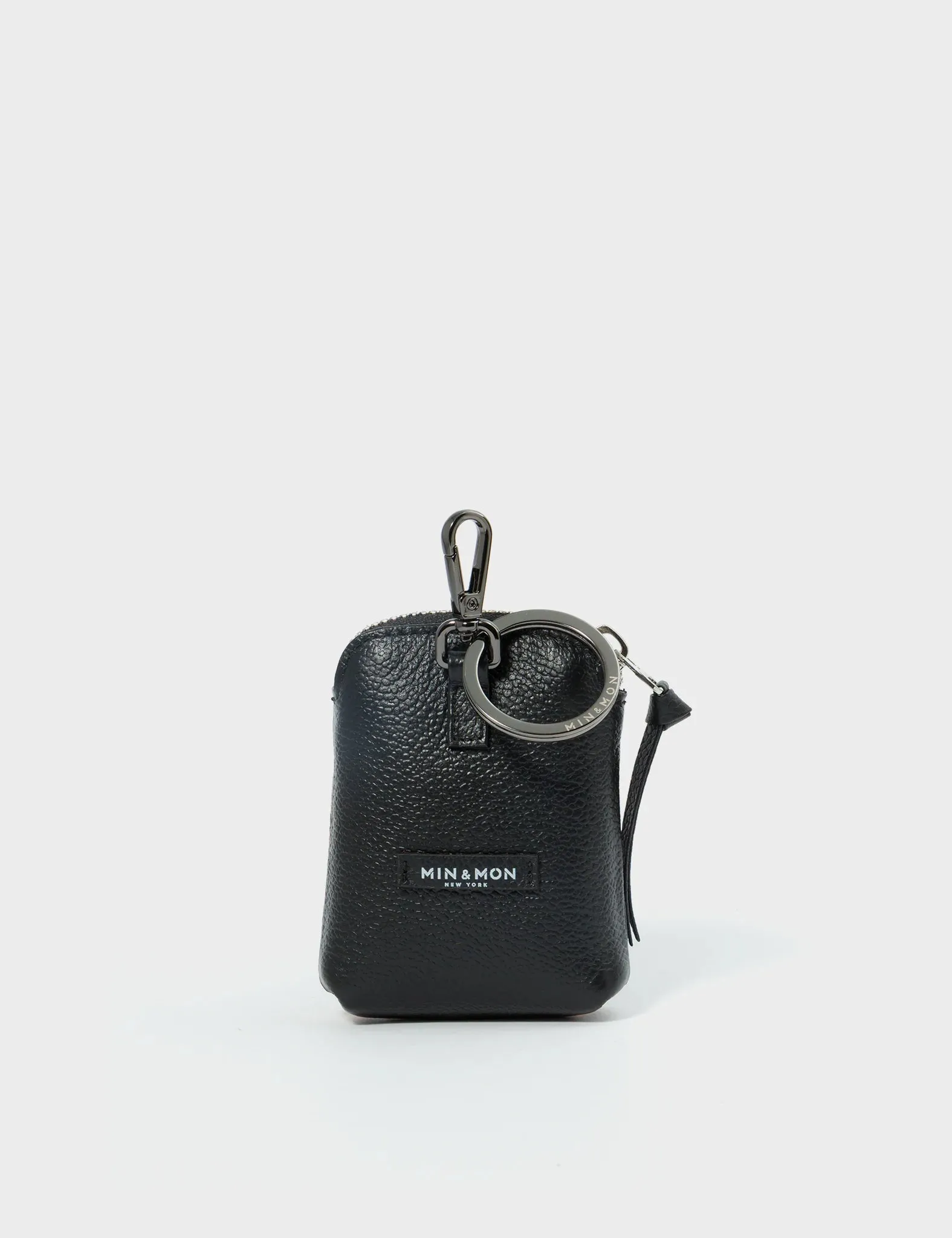 Florence Pouch Charm  - Black Leather Keychain Vintage Bloom Print