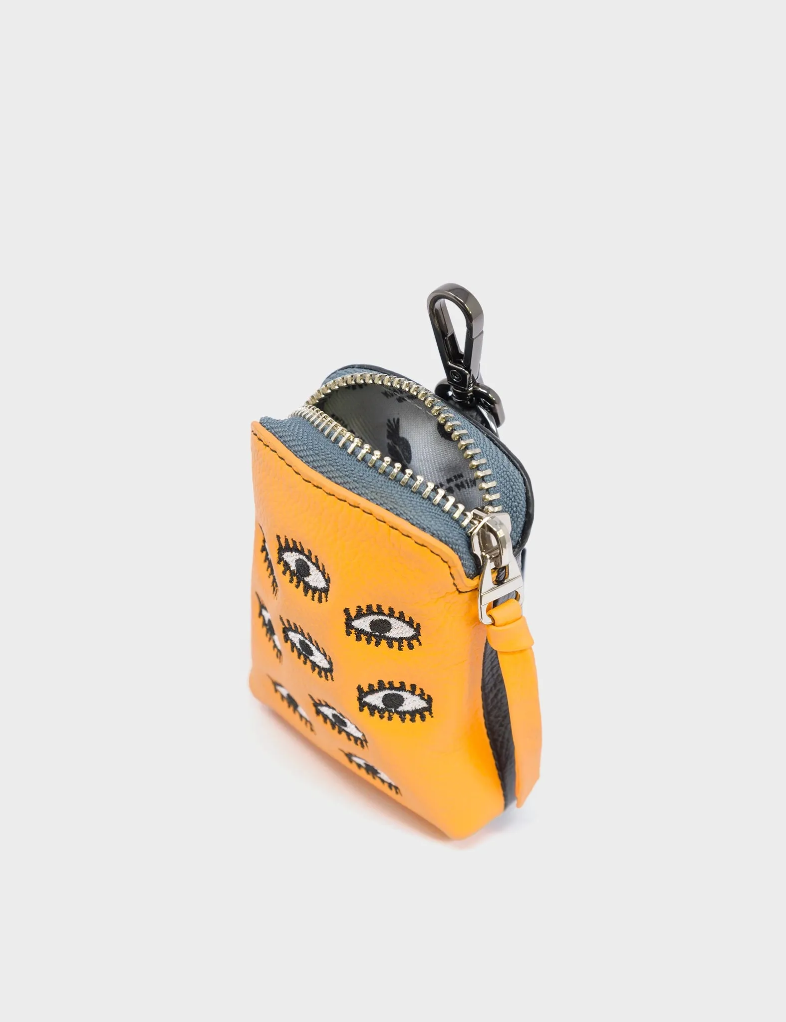 Florence Pouch Charm - Marigold Leather Keychain All Over Eyes Embroidery