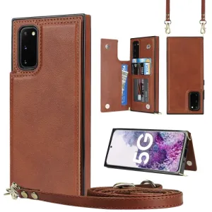 For Samsung Galaxy Note20 Cross-body Square Double Buckle Flip Card Bag TPU PU Case with Card Slots