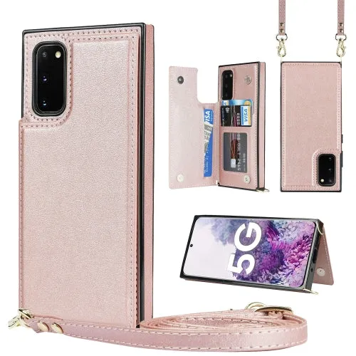 For Samsung Galaxy Note20 Cross-body Square Double Buckle Flip Card Bag TPU PU Case with Card Slots