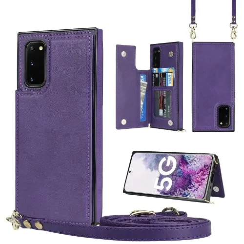 For Samsung Galaxy Note20 Cross-body Square Double Buckle Flip Card Bag TPU PU Case with Card Slots