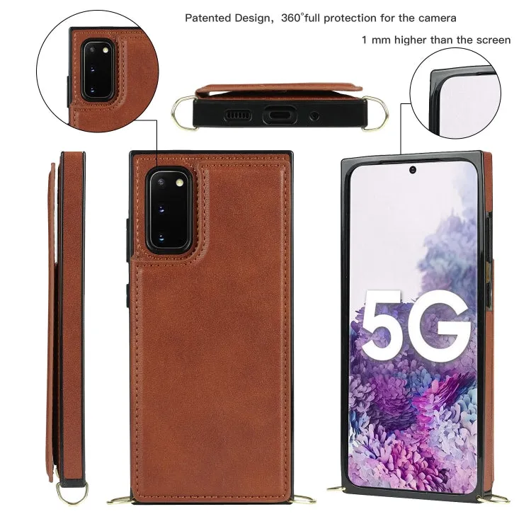 For Samsung Galaxy Note20 Cross-body Square Double Buckle Flip Card Bag TPU PU Case with Card Slots