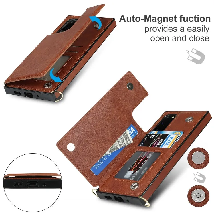 For Samsung Galaxy Note20 Cross-body Square Double Buckle Flip Card Bag TPU PU Case with Card Slots