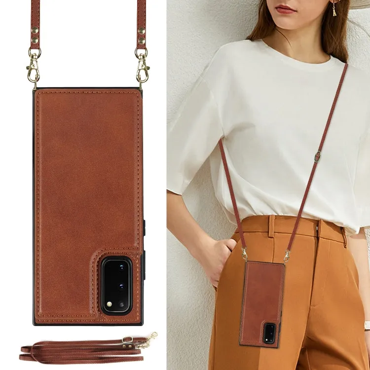 For Samsung Galaxy Note20 Cross-body Square Double Buckle Flip Card Bag TPU PU Case with Card Slots