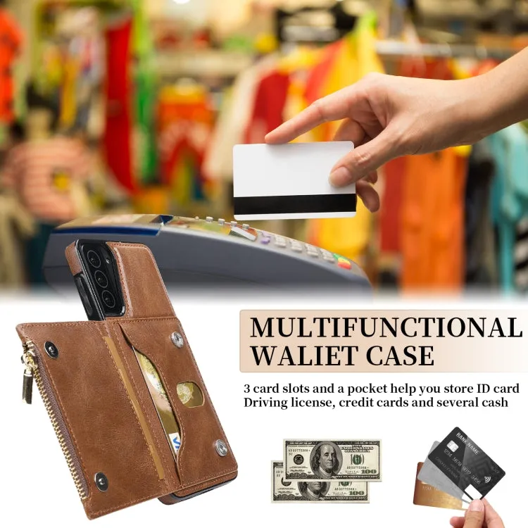 For Samsung Galaxy S21  5G Zipper Wallet Bag PU Back Cover Shockrpoof Phone Case with Holder