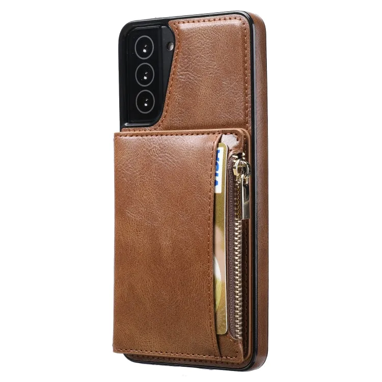 For Samsung Galaxy S21  5G Zipper Wallet Bag PU Back Cover Shockrpoof Phone Case with Holder