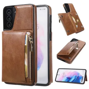 For Samsung Galaxy S21  5G Zipper Wallet Bag PU Back Cover Shockrpoof Phone Case with Holder