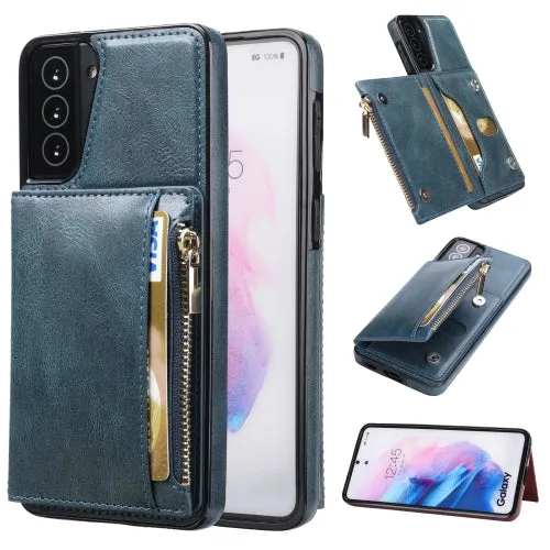 For Samsung Galaxy S21  5G Zipper Wallet Bag PU Back Cover Shockrpoof Phone Case with Holder