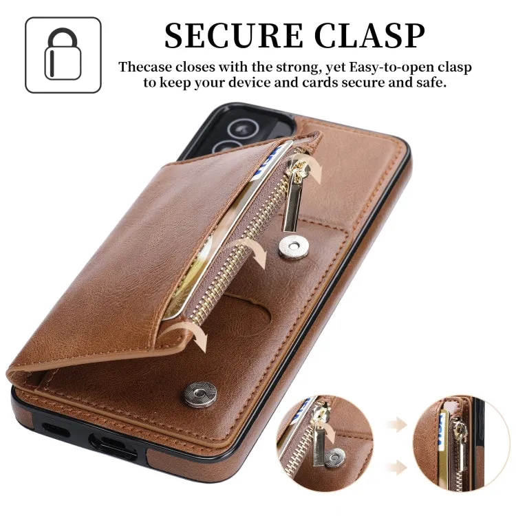For Samsung Galaxy S21  5G Zipper Wallet Bag PU Back Cover Shockrpoof Phone Case with Holder