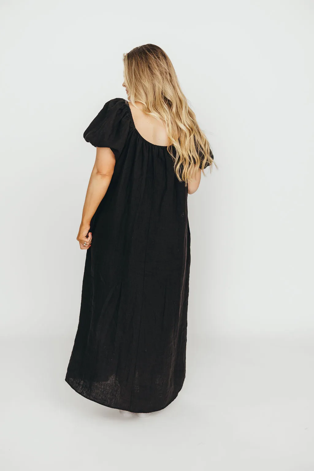 Genoa 100% Linen Maxi Dress in Black - Bump Friendly