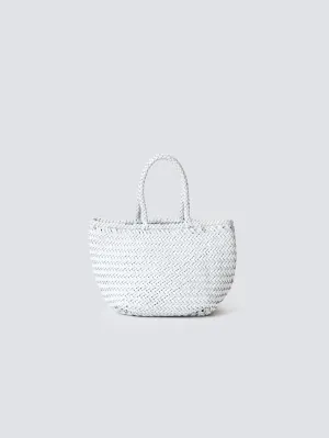 Grace Basket Small White Woven Leather Bag