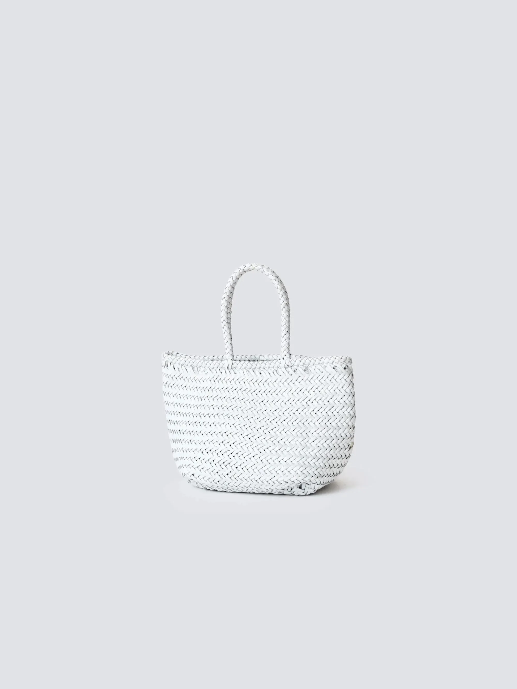 Grace Basket Small White Woven Leather Bag