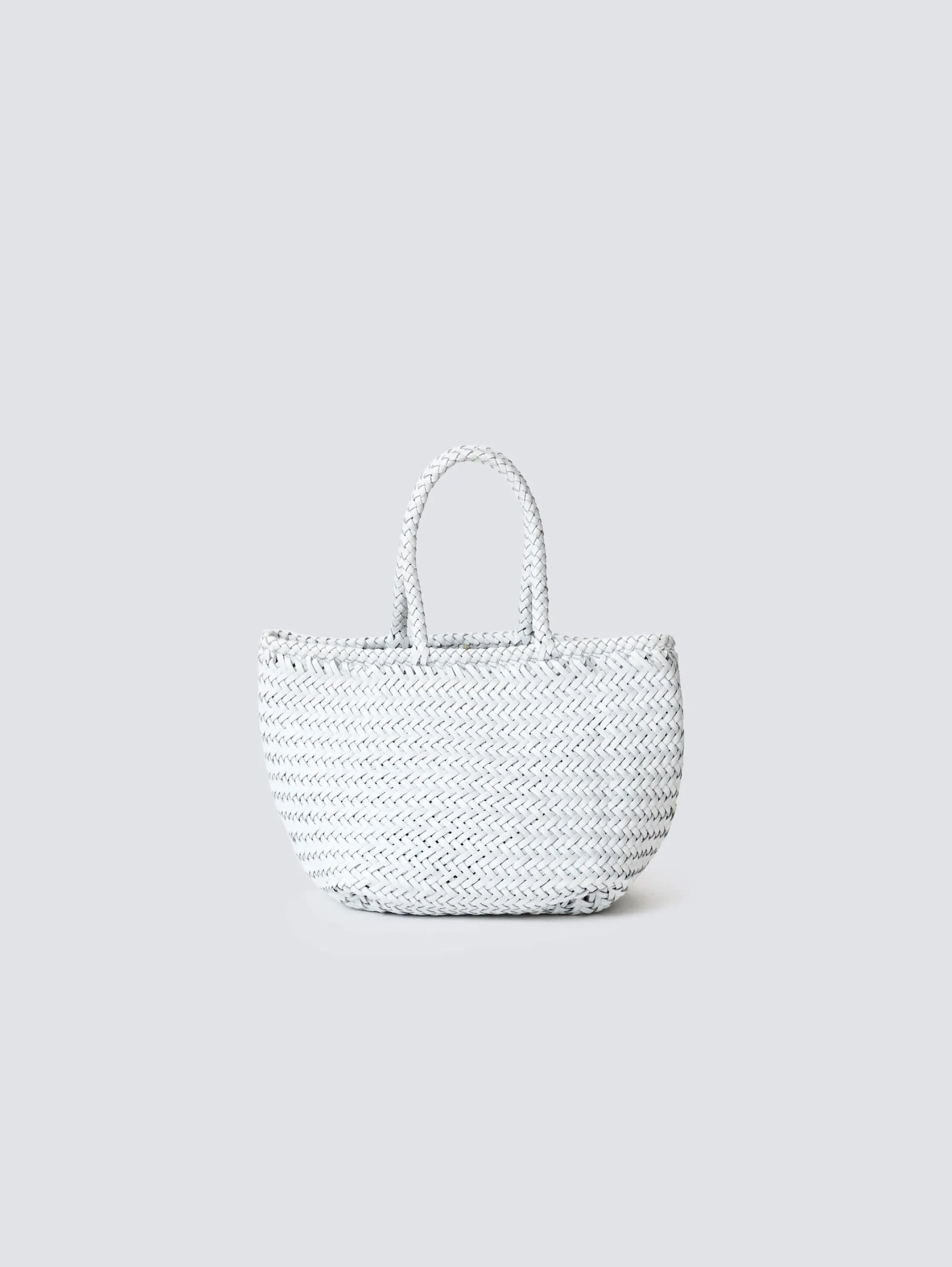 Grace Basket Small White Woven Leather Bag