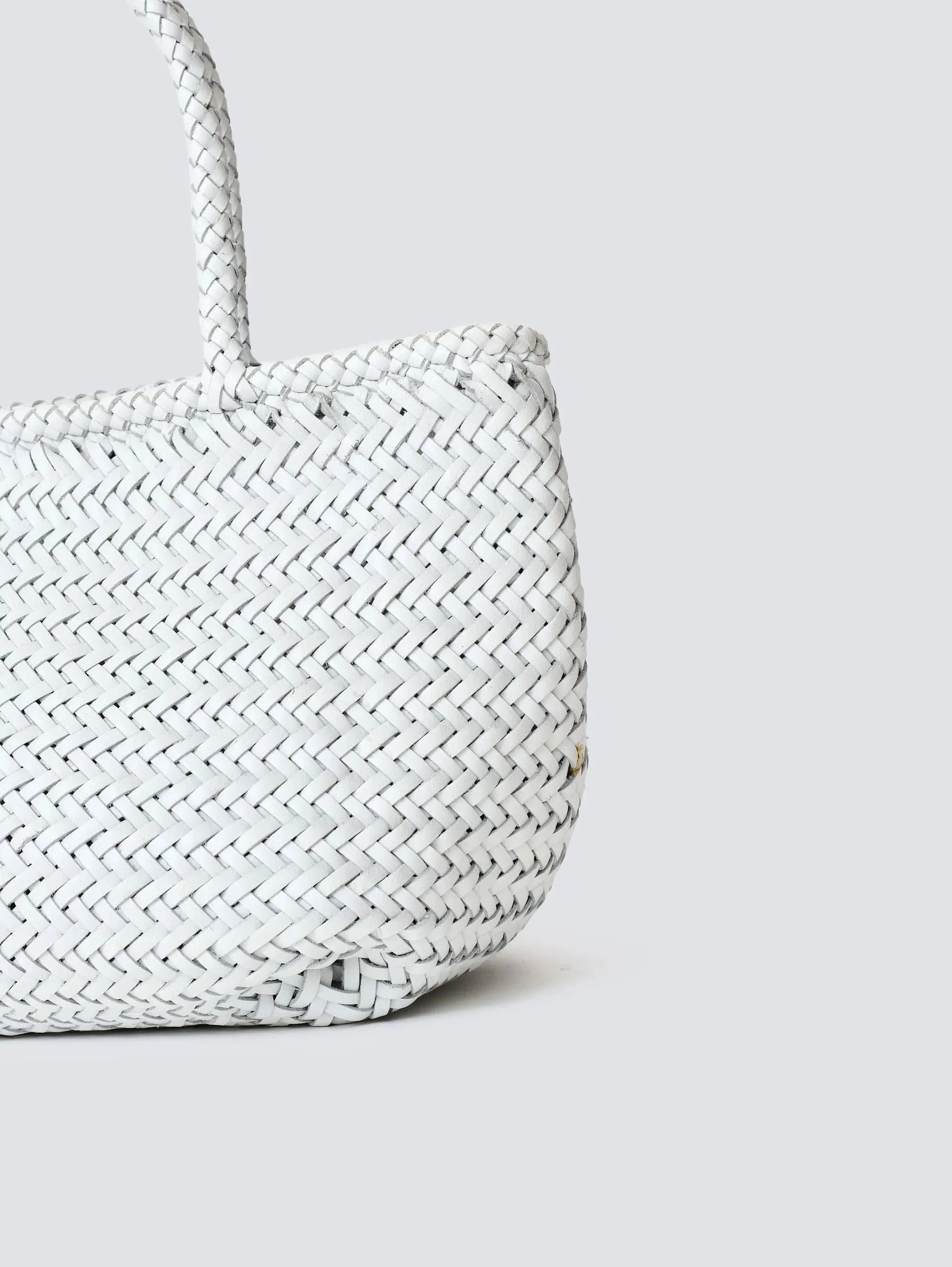 Grace Basket Small White Woven Leather Bag
