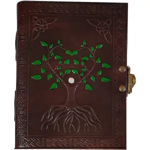 Hand Painted Sacred Tree of Life Leather Journal Travel Diary Notebook, Large